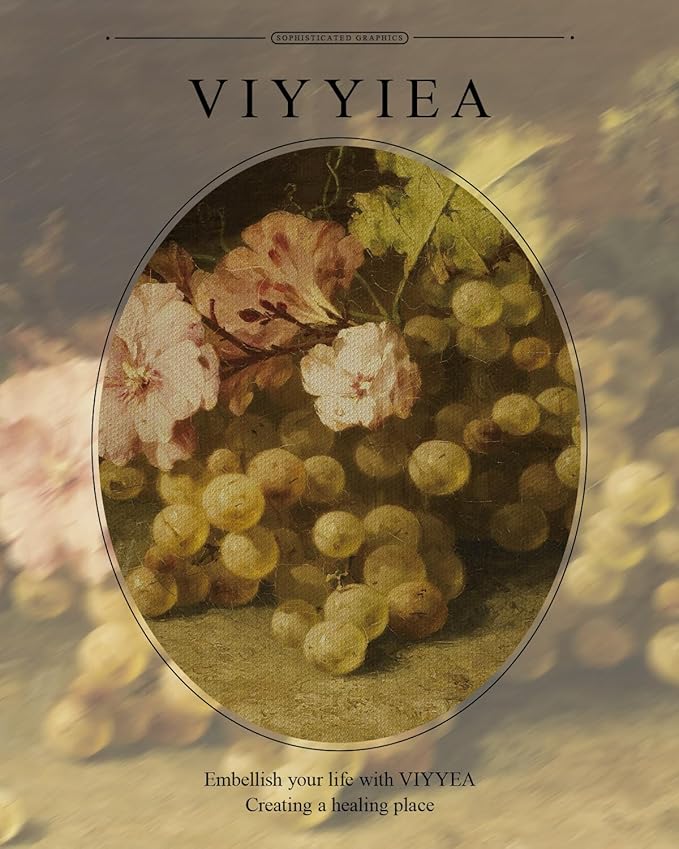 VIYYIEA Gold Framed Wall Art Canvas Print Home Decor Fruit Vintage Oil Painting Prints Modern Flowers Grapes Pictures Decor Still Life Wall Decor Artworks for Kitchen Farmhouse Office Bathroom 13x16in