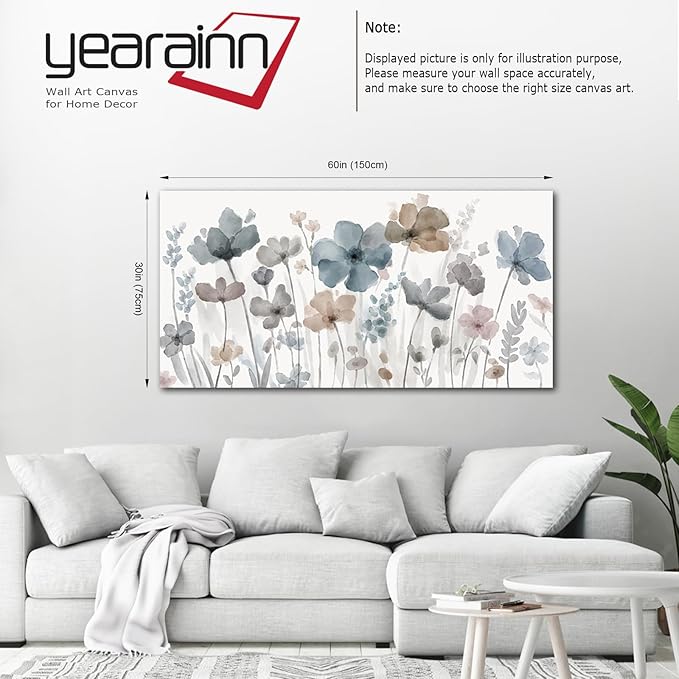 Elegant Flowers Canvas Wall Art - Floral Pictures for Wall Decor Indigo Brown Grey Canvas Painting Nature Printing Artwork for Living Room Bedroom Home Office Wall Decoration 29" x 58"