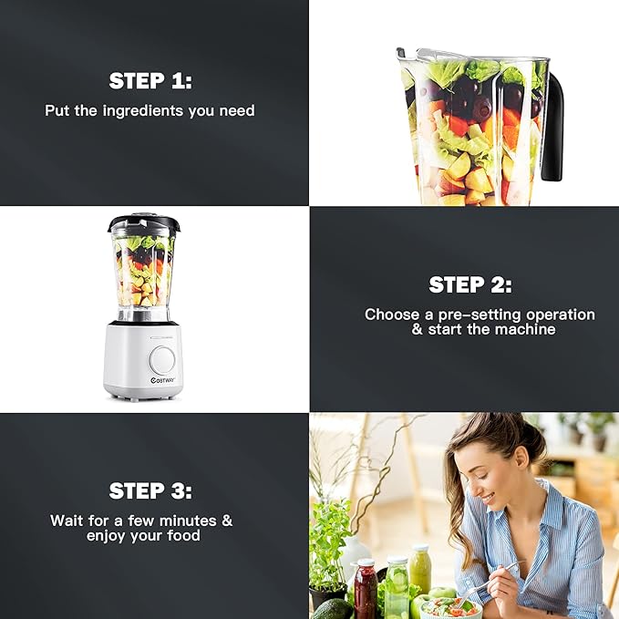 COSTWAY Professional Countertop Blender, 6 Pre-Setting Programs & 10 Speed Control, Smoothies Crushing Maker with 64oz Tritan BPA-Free Pitcher & Built-in Timer, Tamper, 1500W
