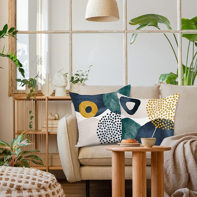 Jartinle Boho Abstract Pillow Covers 18x18 Set of 4 Mid Century Modern Throw Pillow Covers Geometric Pillow Covers for Outdoor Couch Sofa Minimalist Home Decor
