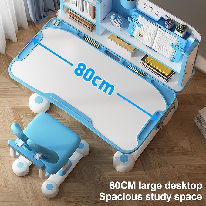 Gifts for Kids, Kids Desk and Chair Set, Desk for Kids 3-12, Multi-Functional Storage and Spacious Desktop for Learning, Painting, Eating, DIY Crafts Blue Gift for Friends