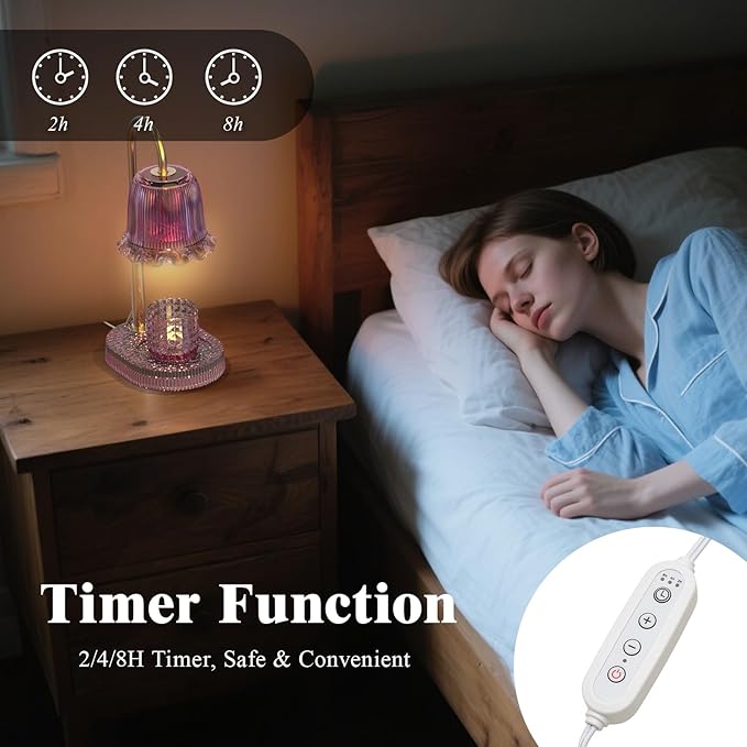 Candle Warmer Lamp with Adjustable Height - Flameless 4-Level Dimmable Wax Warmer, Timer Function & Stylish Design in Multiple Colors（Purple）