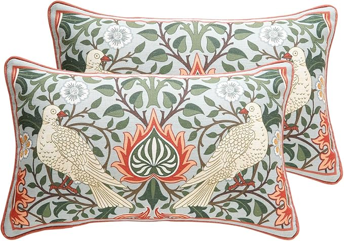 Design Lumbar Retro Elegant Linen Throw Pillow Covers 12"x20" Pack of 2, Blue Gray Floral Vine Pattern Cushion Covers Decor Rectangle Pillowcases for Bed,Living Room,Outdoor,Car