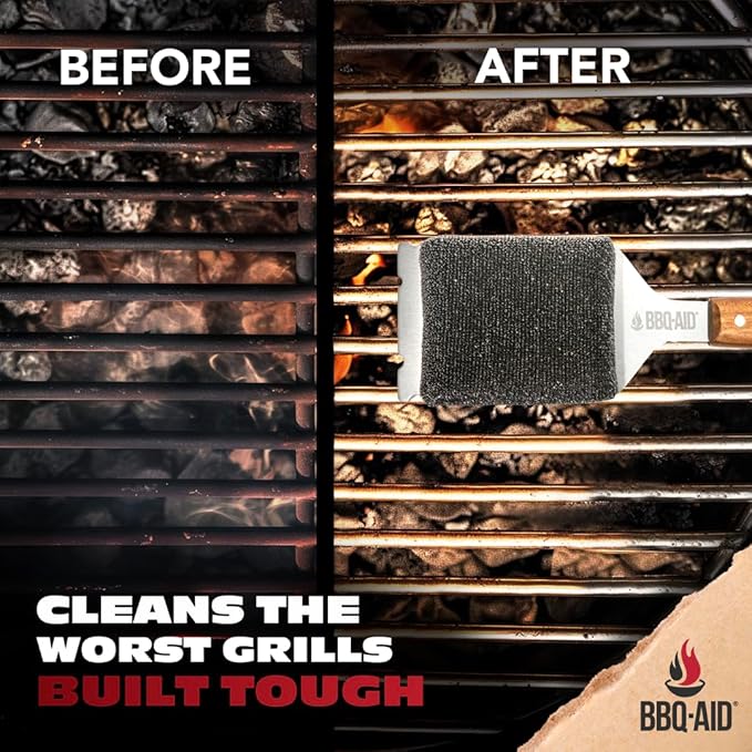 BBQ-AID 2-Pack Bristle Free Grill Brush Replacement Heads, Grill Cleaning Bristle Free Brush - for 2025 Model Brush and Scraper. Stainless Steel Poly Mesh Blend - No Scratch Cleaning for Any Grill
