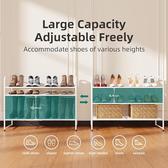 SUFAUY 3-Tier 33" Wide Shoe Rack, Closet Metal Shoe Rack Organizer Heavy Duty, Stackable, White