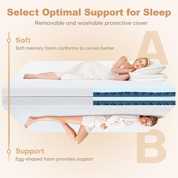 3 Inch Memory Foam Mattress Topper Twin Size, 2 Inch Cooling Egg Crate Gel Memory Foam Plus 1 Inch High Density Gel Bed Topper