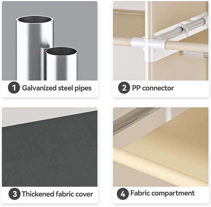 Portable Wardrobe Closet Durable and Easy to Assemble Heavy Duty Clothes Rack with Non-Woven Cover Fabric Best for Bedroom and Easy Storage and Organization (Grey-B)