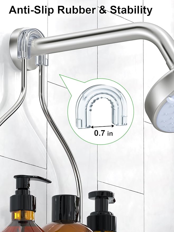 SMARTAKE Hanging Shower Head Caddy, Rustproof Bathroom Shower Shelf Organizer, SUS201 Stainless Steel Over The Storage Rack, for Toilet, Bathroom, Silver