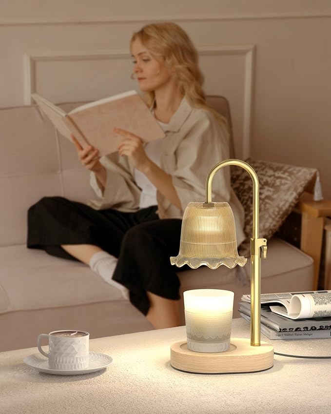 Candle Warmer Lamp with Timer, Vintage Flower Candle Lamp with 2 Bulbs, Electric Adjustable Height Candle Warmer,Birthday Gifts for Women, Wax Melt Warmer for Mom House Warming Gifts