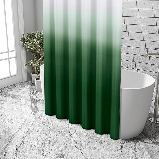 Green Shower Curtains for Bathroom, Ombre Textured Fabric Shower Curtain Set, Hotel Spa Luxury with 12 Hooks, Machine Washable, Decorative Bathroom Curtain Green72 x 72