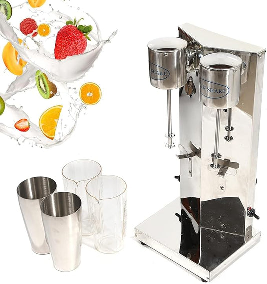 Electric Milkshake Maker, Commercial Stainless Steel Milk Shake Machine, Drink Mixers, 18000r/min & 650ml/Cup, Smoothie Milk Foam Tea Mixer Blender + 2 PP Cups, 180W 110V (2 Head)