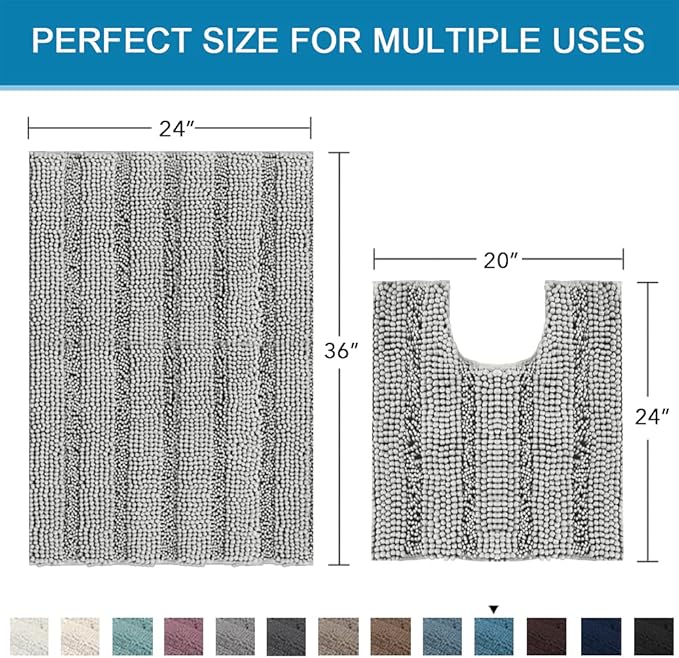 H.VERSAILTEX Bathroom Rugs Bath Rug Set 2 Piece Bathroom Contour Rug Toilet Mat Sets Non Slip Contour Bath Rug Ultra Thick Water Absorbent Striped Bath Mats Washable(36" x 24" Plus 20" x 24" U, Dove)