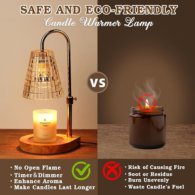 Candle Warmer Lamp with Timer, Glass Candle Lamp Warmer, Christmas Gifts for Women Mom Her, Dimmable & Adjustable Wax Warmer Lamp for Jar Candles, House Warming Gifts for New Home Decor