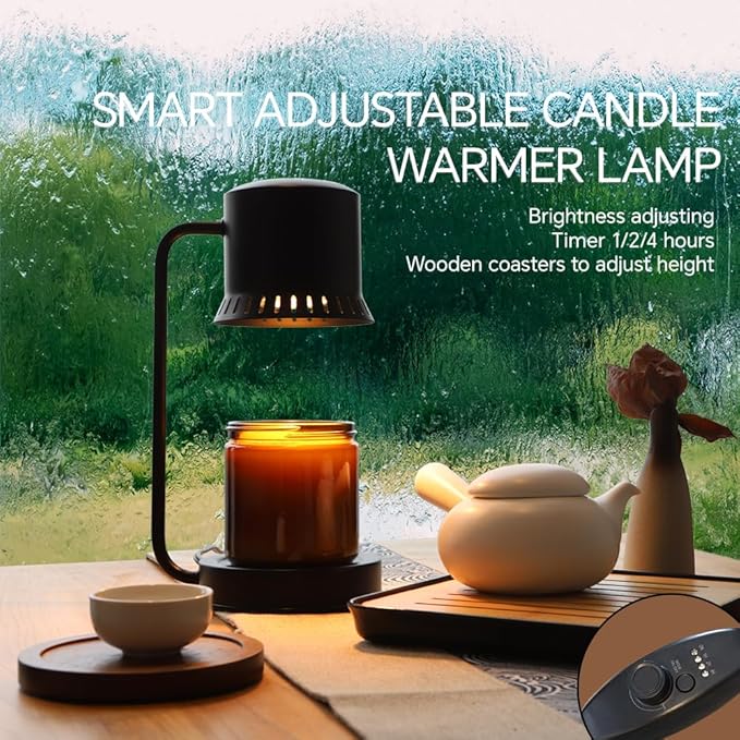 Candle Warmer Lamp with Timer 50W Dimmable Warming Light for Jar Candles Adjustable with Coasters Modern Metal Black Wax Melt Lamp Housewarming Gift Ideas Zen SPA Yoga Gift for Women Mother Birthday