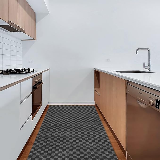 2' x 50' Runner Rugs with Rubber Backing, Indoor Outdoor Utility Carpet Runner Rugs, Checkered Gray, Can Be Used as Aisle for The RV and Boat, Laundry Room and Balcony