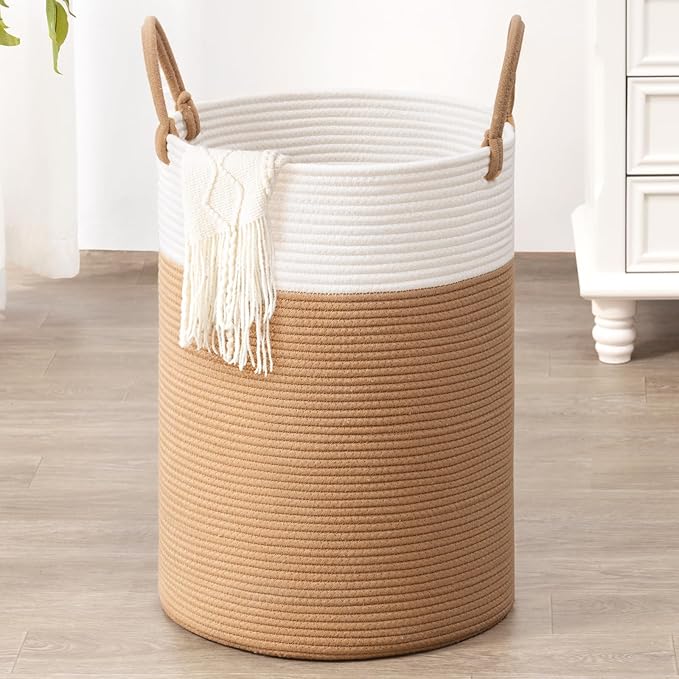 INDRESSME Large Laundry Hamper, 60L Clothes Laundry Basket, Nursery Hamper, Cotton Rope Hamper for Blankets, Hampers for Bedroom, 19.7 x 13.8 inches