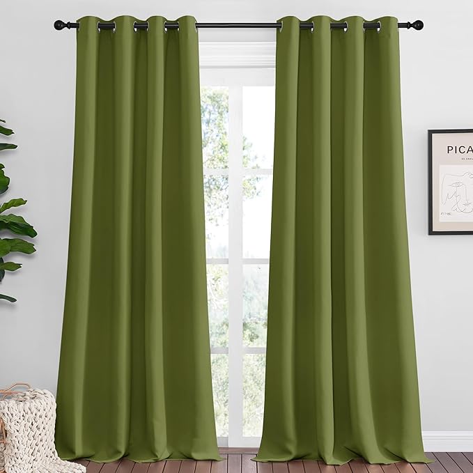 NICETOWN Olive Green Blackout Curtains 102 inches Length for Living Room, 2 Panels, 55" Wide, Thermal Insulated Long Drapes for Large Window