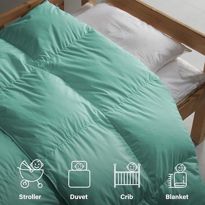 zzlamb Toddler Down Comforter Kids Crib Down Blanket, Warm Baby Quilt Crib Comforter Small Duvet Insert, Lightweight Soft Noiseless Cotton-Blended Shell Down Proof Machine Washable, Aqua 45x60in