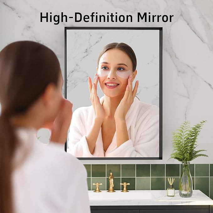 32”x 24” Black Bathroom Mirrors for Over Sink, Rectangle Mirror, Modern Farmhouse Decor, Metal Framed, Tempered Glass, Vanity Mirrors for Wall Mounted (Horizontal/Vertical)