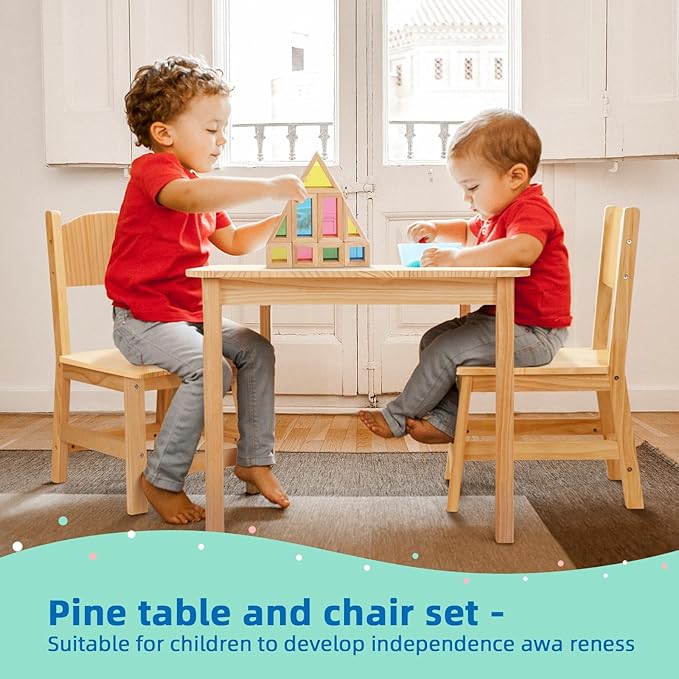 OOOK Solid Wooden Toddler Table and Chair Set, Stable and Sturdy, Easy to Clean Material, Kids Table and Chairs for Livingroom, Daycare, Classroom, Playroom