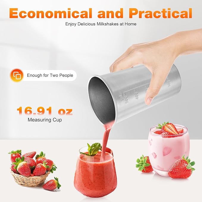 Commercial Electric Milkshake Maker 100W High Torque, 2-Speed Stainless Steel Blender with 500ml Cup, Stand Mixer for Shakes/Smoothies/Frappe (Home & Cafe Use)
