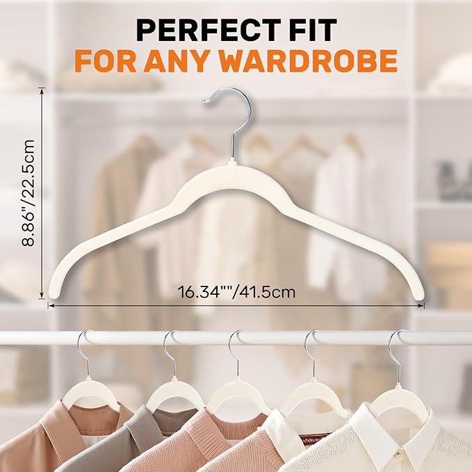 30 Pack Premium Velvet Shirt Hangers, Non-Slip Slim Flocked Clothes Hanger with 360° Swivel Hook, Space Saving Felt Hangers for Coats, Sweaters, Tank Top, Blouses(Beige)
