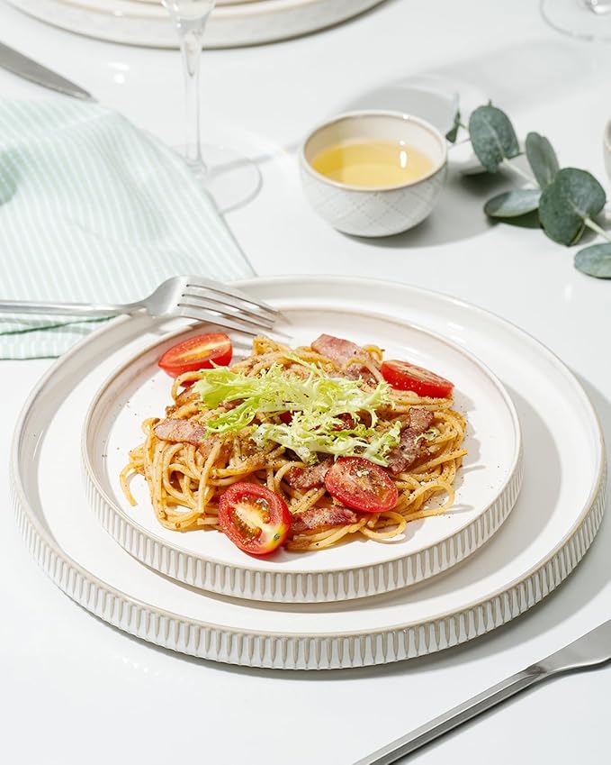 Getstar Dinnerware Sets, Plates and Bowls Sets (10.5” Dish + 8” Dish + 6” Bowl) for 4, Microwave Dishwasher Safe, 12 PCS Ceramic Dinnerware Sets