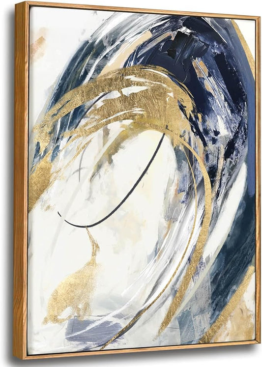 Large Wall Art Framed Artwork Gold Wall Decor Living Room Decorations Blue Wall Decor Abstract Painting Gold Line Artwork Line Office Decor Ready to Hang 32X48 Inch