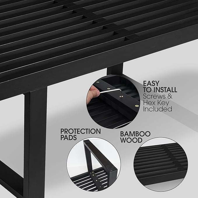 Bamboo Nelson Slat Wooden Bench, Small Wood Benches for Entryway, Living & Dining Room, Kitchen, Bedroom, Bathroom, Hallway, Front Door, for Indoor & Outdoor Patio Use, Mid Century Modern Decor