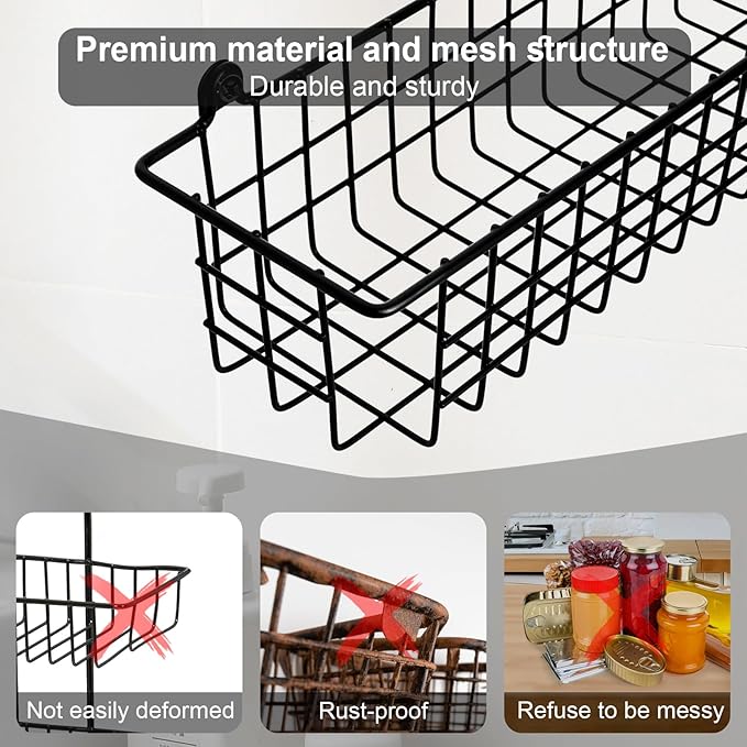 Spice Rack Organizer Wall Mount, 2 Pack Black Seasoning Rack Wire Storage Baskets for Wall or Cabinet Door in Kitchen and RV