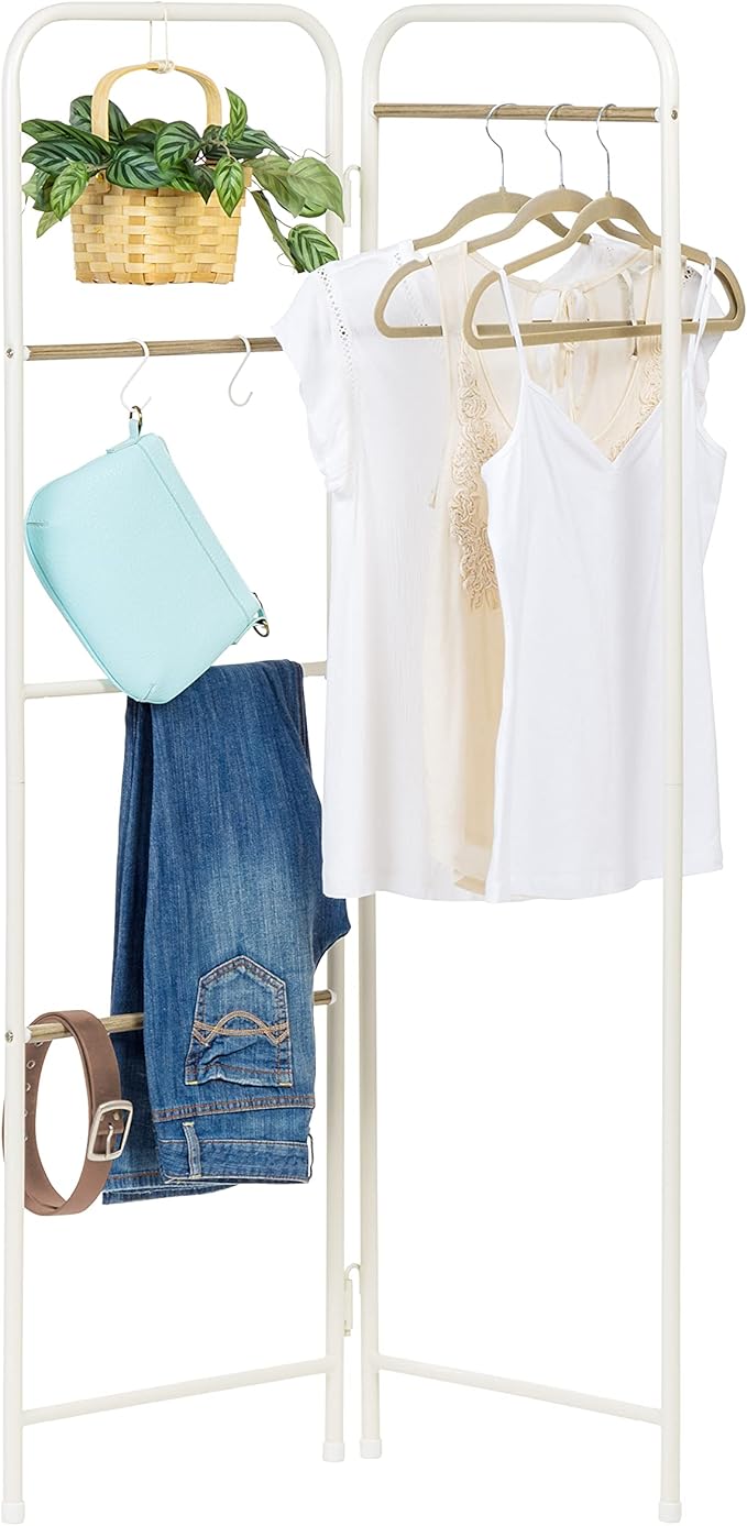 IRIS USA 2 Panels Collapsible Clothes Rack with Shelf, Customizable Garment, Foldable Drying Locked and Leveled, Modern and Fashionable, White