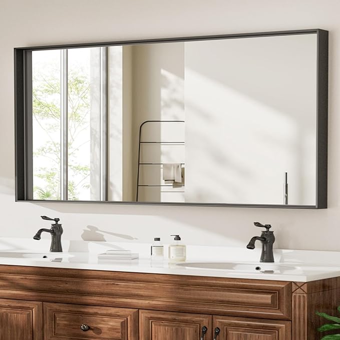 60x30 Inch Black Bathroom Mirrors for Over Sink, Rectangle Framed Mirrors, Vanity Mirror for Bathroom, Anti-Rust, Tempered Glass, Wall-Mounted Large Wall Mirror (Horizontal/Vertical)