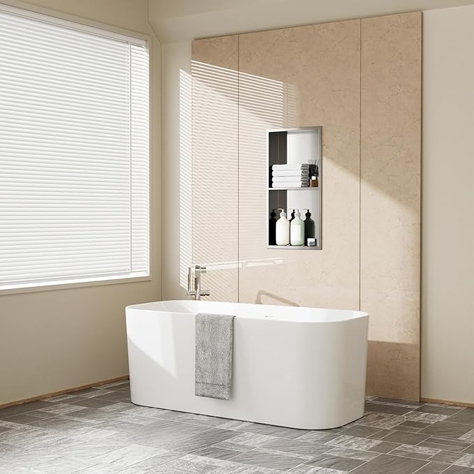 Stainless Steel Shower Niche 12"x24" - No Tile Needed Double Shelves Recessed Wall Niche for Bathroom Storage, Brushed Nickel