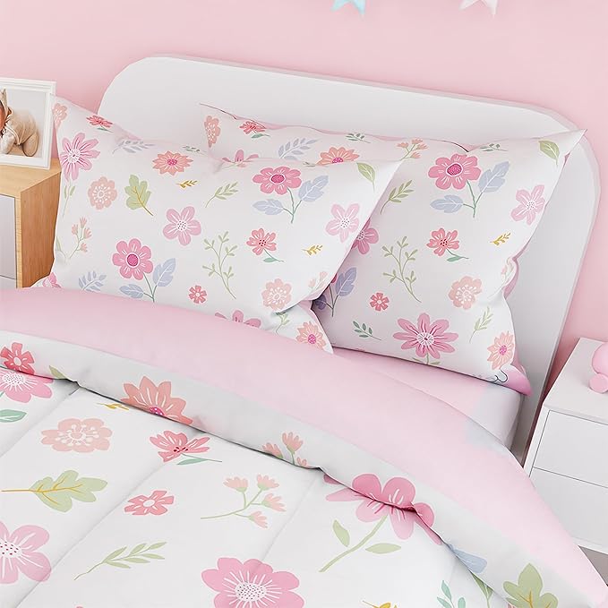 SANDJEST Floral Duvet Cover Sets Twin Size for Kids Girls, Include 1 Polyester Comforter Cover 68x86 Inches and 1 Pillowcase 20x26 Inches, Comforter Not Included, Gift for Christmas Birthday
