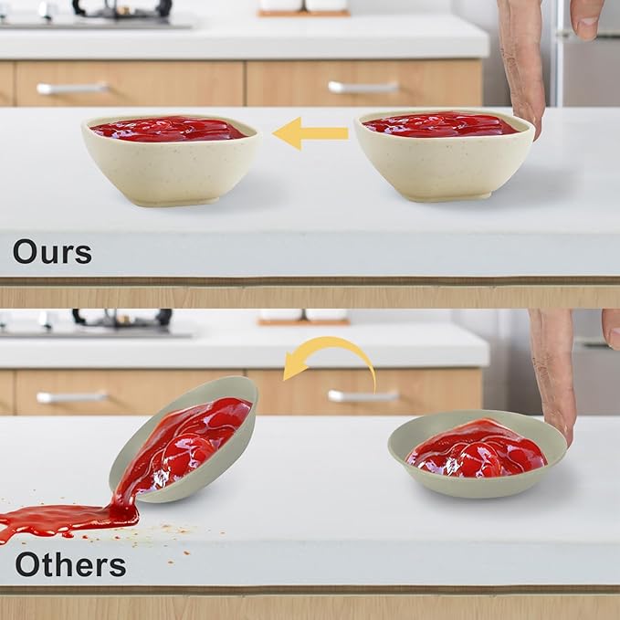 6-Pack Wheat Straw Dipping Bowls, 5oz - Unbreakable, Microwave & Dishwasher Safe for Ketchup, Sushi, Condiments - Beige Series