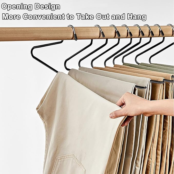 devesanter Pants Hangers 20 Pack Open Ended Metal Jeans Hangers Space Saving Hanger for Pants Closet Storage Organizer for Clothes Leggings Trousers Ties Slacks Short Skirt（Black）