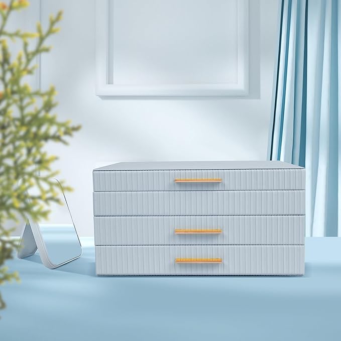 Dajasan Jewelry Organizer Box, Jewelry Storage Organizer with 2 Drawers, 3-Tier Large Jewelry Gift Box for Women, Girls, Friends, Wife or Mother, Gift Idea (Smoky Blue)