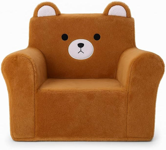 Cute Animal Toddler Foam Chair, Soft Faux Rabbit Fur, Removable Washable Cover, Kids Reading, Watching TV, or Relaxing, for Playroom, Bedroom, Living Room, 1-3 Years Old, Bear