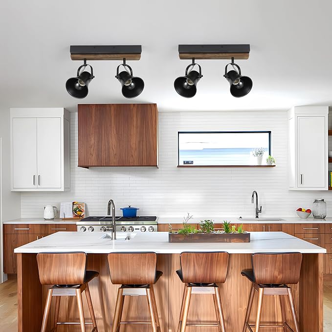 SEEBLEN 2-Light Track Light Fixtures, Adjustable Ceiling/Wall Mount, Industrial Black Kitchen Track Lighting for Living Room, Dining Room, Hallway, Bathroom