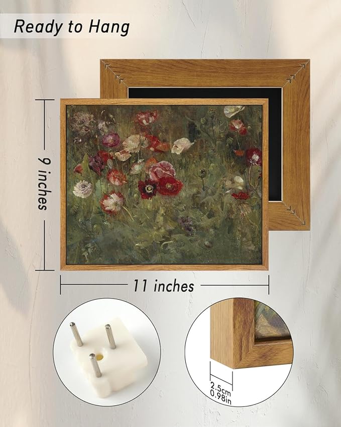 InSimSea Framed Canvas Wall Art Vintage Decor, Classical Flower Paintings Vintage Wall Art for Living Room, Retro Nature Floral Art Work Wall Decorations for Bedroom Home Wall, 9"x11"