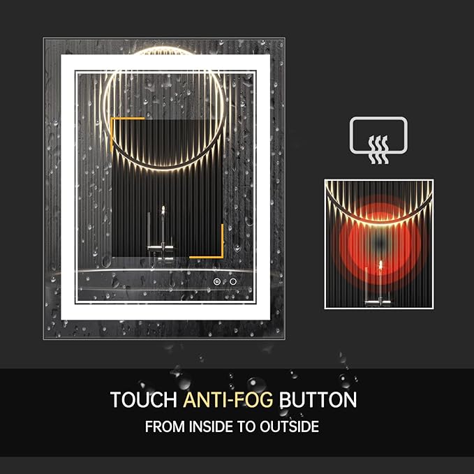 40X32 LED Bathroom Mirror with Lights,Anti-Fog,Dimmable,Lighted Bathroom Vanity Mirror for Wall, Memory Function, Waterproof, Tempered Glass