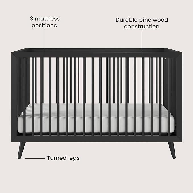Child Craft Cranbrook 4-in-1 Convertible Crib, Baby Crib Converts to Day Bed, Toddler Bed and Full Size Bed, 3 Adjustable Mattress Positions, Non-Toxic, Baby Safe Finish (Ebony)