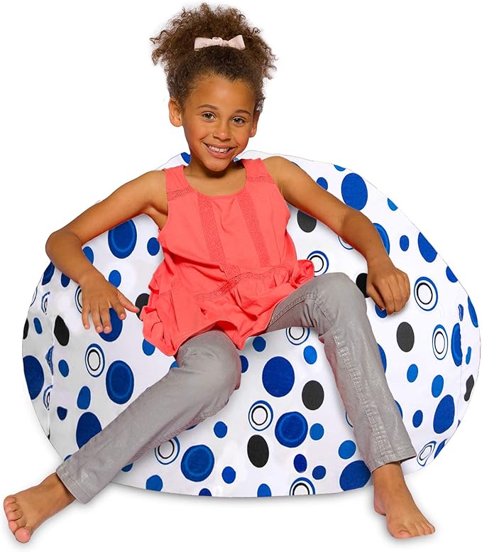 Posh Creations Bean Bag Chair for Kids, Teens, and Adults Includes Removable and Machine Washable Cover, Canvas Bubbles Blue and White, 38in - Large