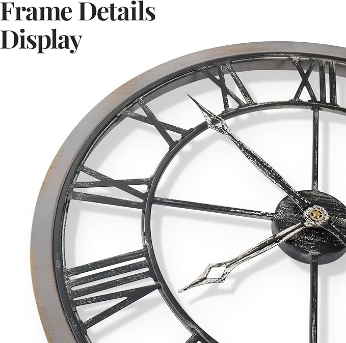 Extra Large Wall Clock 36 Inch, Wood Metal Decorative Wall Clocks for Living Room, Non-Ticking Silent Battery Operated Farmhouse Clock Roman Numerals for Kitchen, Study, Office