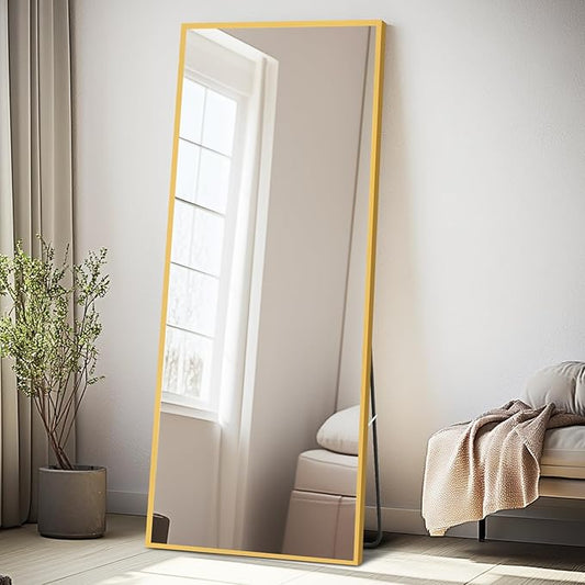Tall Full Body Mirror, 55''x 18'' Full Length Mirror w Gold Aluminum Alloy Frame, Floor Not Fragile Tempered Mirror Leaning Against Wall for Living Room,Women Dressing Clothes Mirror