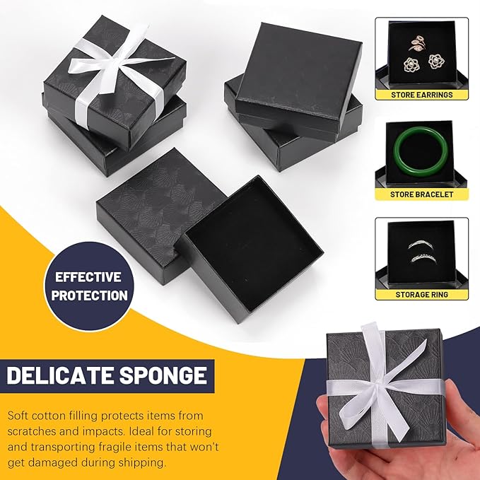 Glarks 12pcs 3.5 x 3.5 x 1.1in Jewelry Gifts Boxes Kit, Black Fan Shaped Jewelry Boxes for Ring Earring Jewelry, Christmas, Birthday, Anniversaries, Valentine’s Day, Mother’s Day and Other Festivals