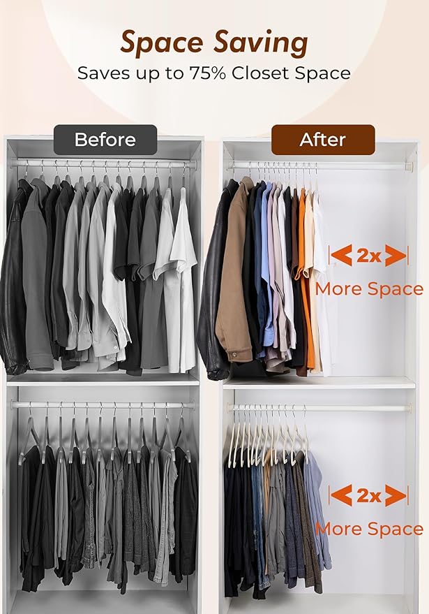 HOUSE DAY Ivory Velvet Hangers 50 Pack - Non Slip Felt Hangers Closet Essentials, Premium Space Saving Hanger, Gentle on Clothes, Sturdy Shoulder Design