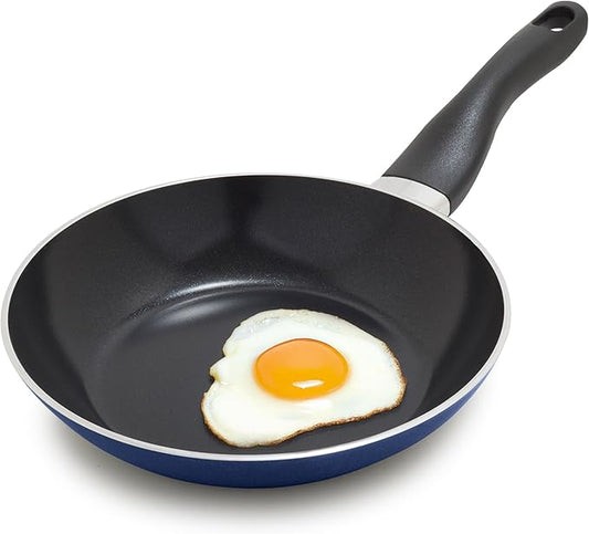 Deco 8” Nonstick Frying Pan Skillet, Made in Italy, Diamond Ceramic PFAS-Free, Dishwasher & Metal Utensil Safe, Durable Gloss Enamel Finish, Stay-Cool Handle, High Walls-Extra Room, Blue