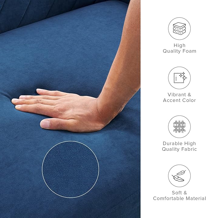 mopio 76.8" Futon Sofa Bed, Small Couch, Sleeper, Loveseat, Mid Century Modern Futon Couch, Sofa Cama, Couches for Living Room (Classic Blue Velvet)