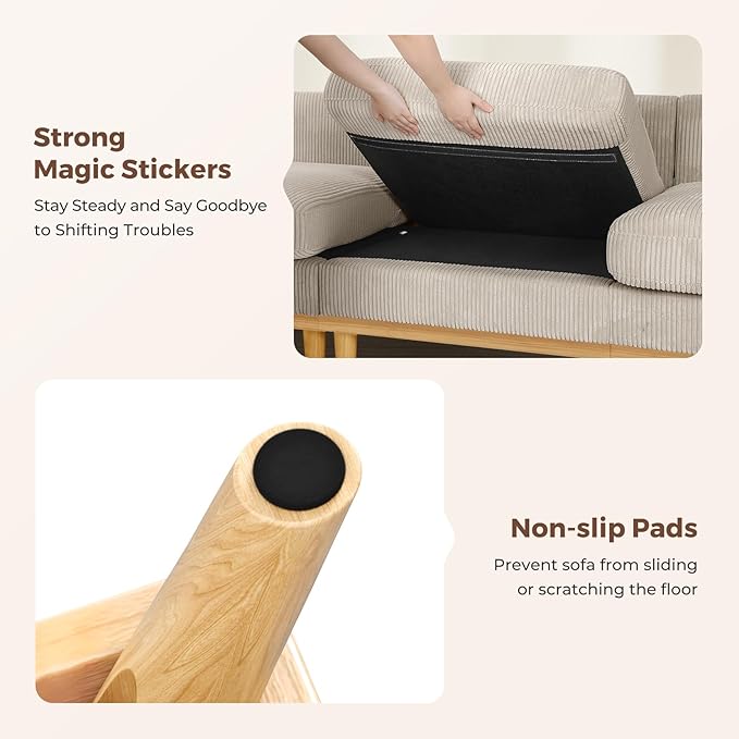 Vesgantti 97" Modular Sectional Sofa Light Gray, L-Shaped Couch with Movable Ottoman, Comfy Corduroy Couch with Spring Cushion, Modular Sofa with Deep Seat for Living Room, Bedroom and Apartment